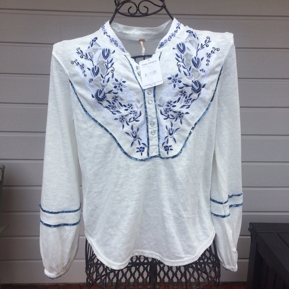 Free people medium white blue and white Shirt - Picture 1 of 8
